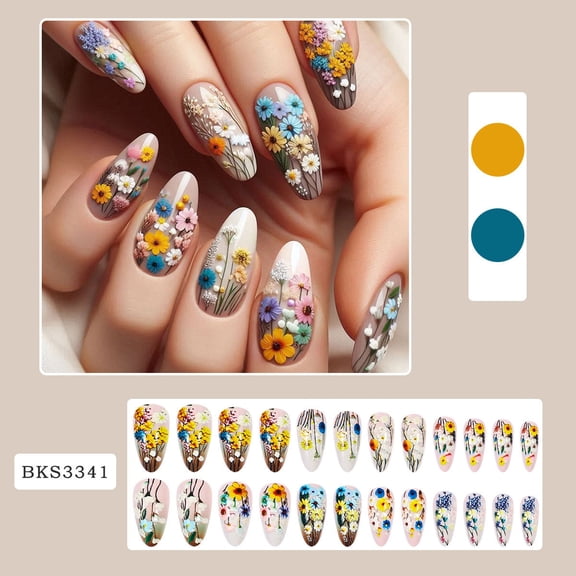 Colorful Daisy Nail Art Stickers, Long Lasting Self-Adhesive Nail Decals for Women Girls, DIY Floral Manicure Decor
