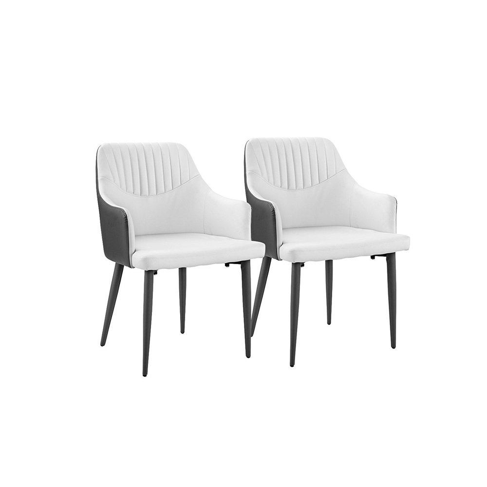 Set of 2 Dining Chairs Faux Leather Kitchen Chairs with Arm Rests for