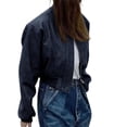 thumbnail image 3 of Womens Faux Leather Bomber Jackets Baseball Collar Zip Up Cropped Biker Coat with Pockets, 3 of 7