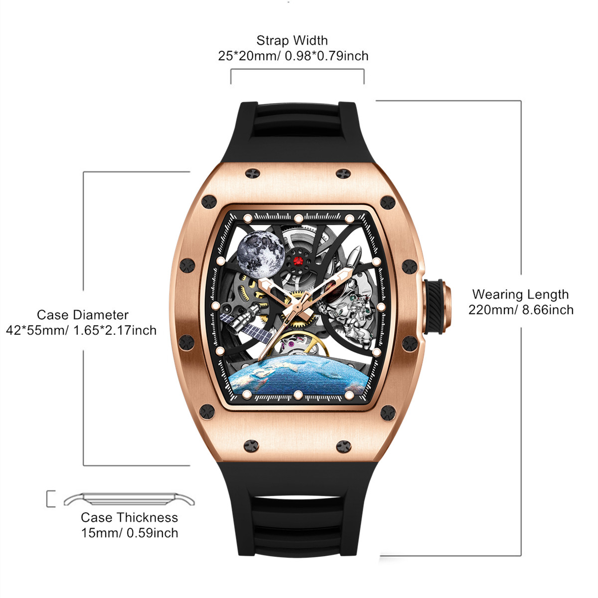 MEGIR Skeleton Dial Automatic Mechanical Movement Watches for Men Waterproof Sport Wristwatch Clock