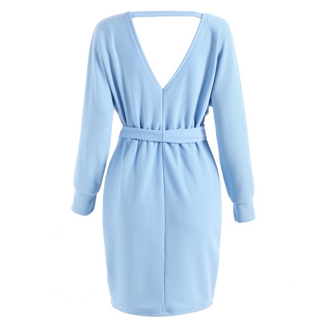 Mini Vestido De Suéter, Vestido De Punto Cruzado Sin Espalda Con Cinturón Para La Oficina De La Fecha De La Fiesta ANGGREK Otros