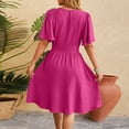 thumbnail image 5 of Womens V Neck Flared Sleeves Dress - Solid Color Waist Fit - Polyester Casual/Party Dress - All Seasons Wear, 5 of 5