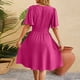thumbnail image 5 of Vestido de mujer con cuello en V y mangas acampanadas - Color liso - Ajuste a la cintura - Vestido informal/de fiesta de poliéster - Para todas las estaciones, 5 of 5