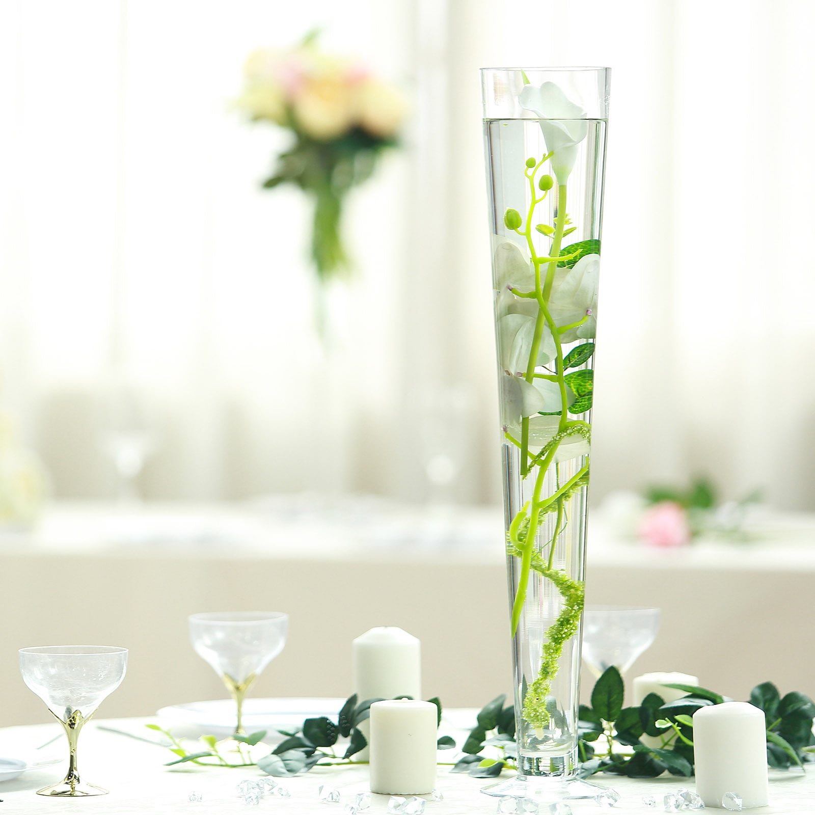 4 pcs 13" tall Clear GLASS Trumpet VASES Wedding Party CENTERPIECES Supplies 