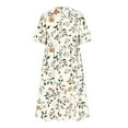 thumbnail image 5 of FAVIPT Womens Plus Size Summer Dresses Boho Retro Floral Print Dress Short Sleeve Crew Neck Pleated Maxi 2025 Dresses with Pockets White,S, 5 of 5