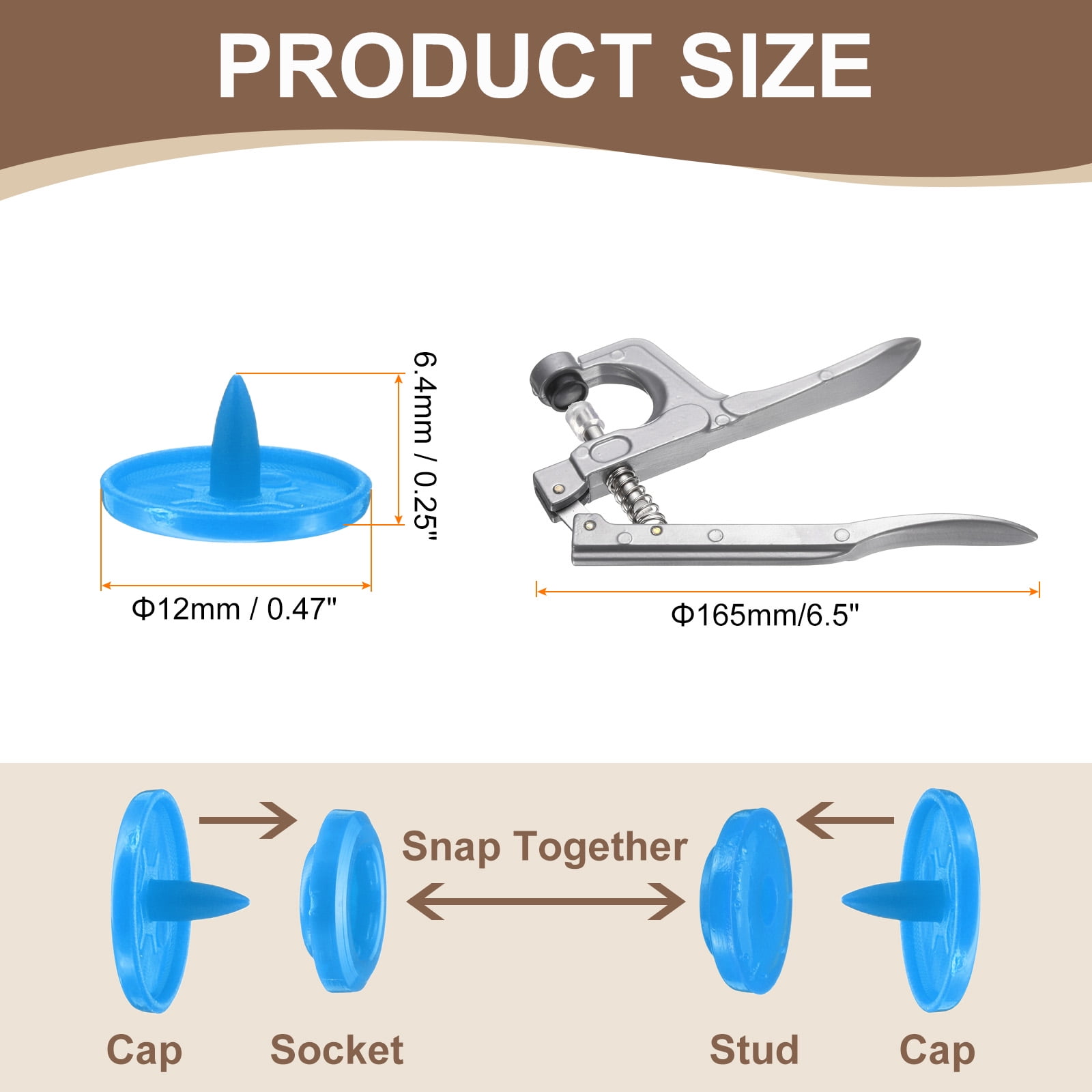 Uxcell Plastic Snaps Fasteners with Snap Pliers, 150 Set T5 Round Resin No-Sew Button Snap Fasteners Kit Sky Blue