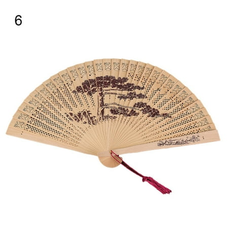 

YeccYuly Folding Hand Fans Chinese Style Bamboo Folding Fan Handheld Fabric Folding Fan with Tassel Vintage Pattern Hand Fan Hollowed Bamboo Hand Holding Fan