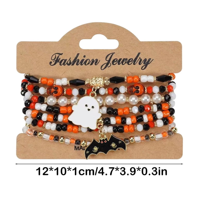 CEALXHENY Halloween Bracelets Ghost Pumpkin Switch Charm Bracelets Gifts Stretch Beaded Bracelet Women (Style A