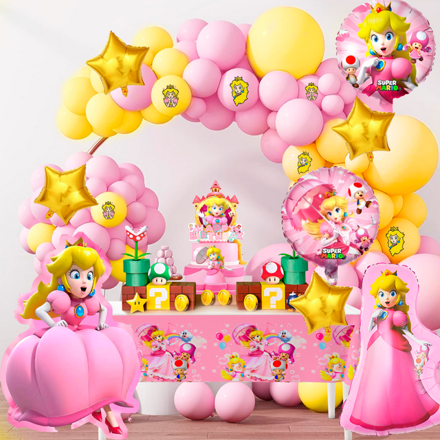 Princess Peach Décorations de Fête, Ensemble de 123 Pcs de Ballons d'Anniversaire Princess Peach - Ballons en Feuille et Ballons Roses pour Fournitures de Fête d'Anniversaire