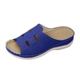 thumbnail image 6 of Womens Orthopedic Sandals Boho Hollow out Open Toe Slides with Arch Support Comfy Slip on Low Wedge Slip on Beach Shoes Casual Slippers Blue Size 9.5, 6 of 7