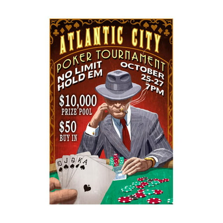 Atlantic City - Poker Tournament Vintage Sign Laminated Print Wall Art By Lantern (Best Poker In Atlantic City)