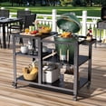 thumbnail image 2 of HARIPUL Outdoor Grill Cart, Patio Cooking Table Stand w/ Wheels & Hook, Outdoor Dining Rack for Camping & Party, Black, 2 of 7