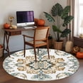 thumbnail image 4 of Bohemia Floral Washable Round Area Rug 3 ft, Retro Boho Ethnic Farmhouse Blue Flower Pattern , Soft Non Slip Rugs Stain Repellent Indoor Felt Carpet for Living Dining Room Bedroom Home Office, 4 of 9