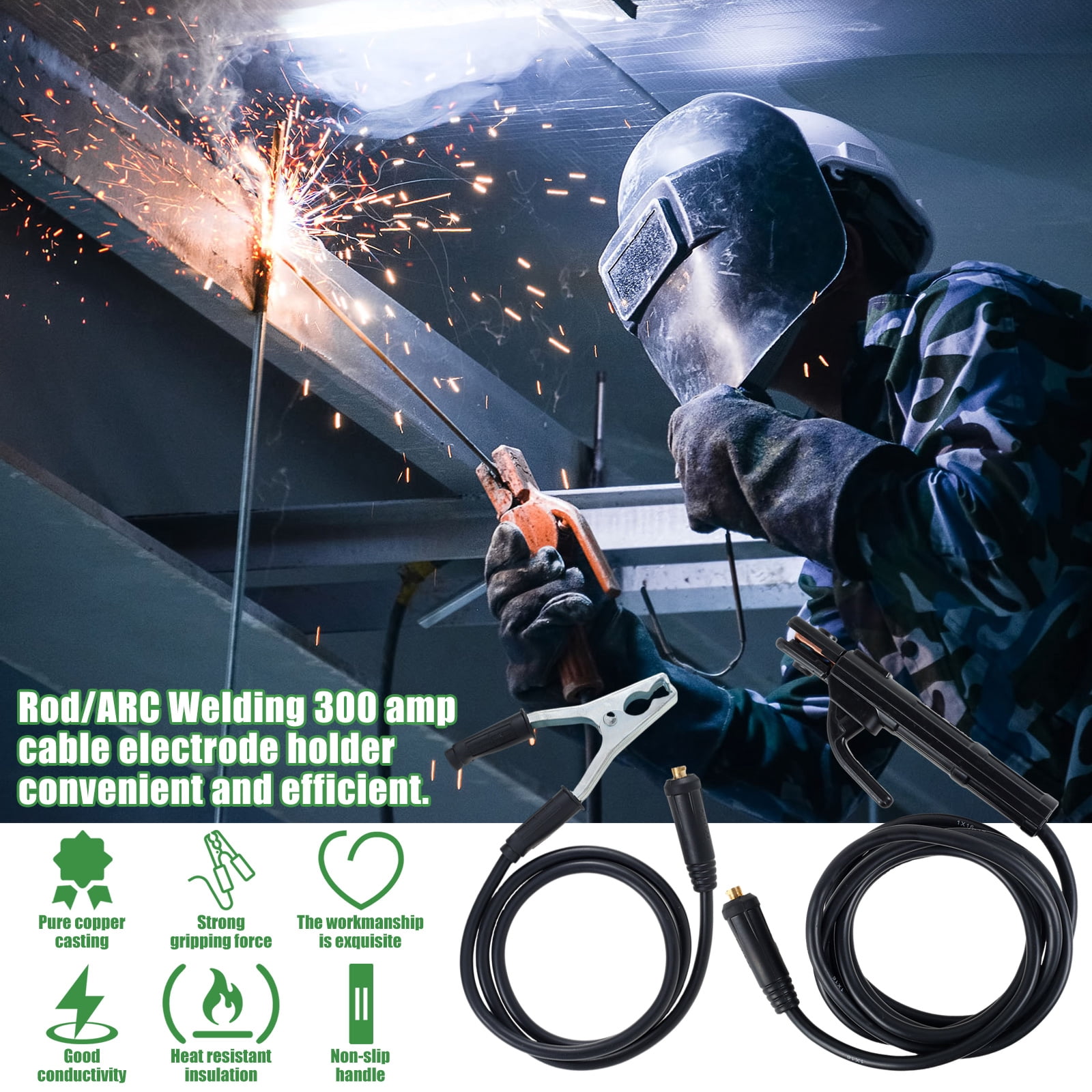 Ikoopy Welding Electrode Holder Stick Plier with Cable Copper MMA/ARC Welding Ground Clamp with Cable Stable Welding Rod Clamping Tool Welding Stick Plier Clamp for 300A Welder Machine