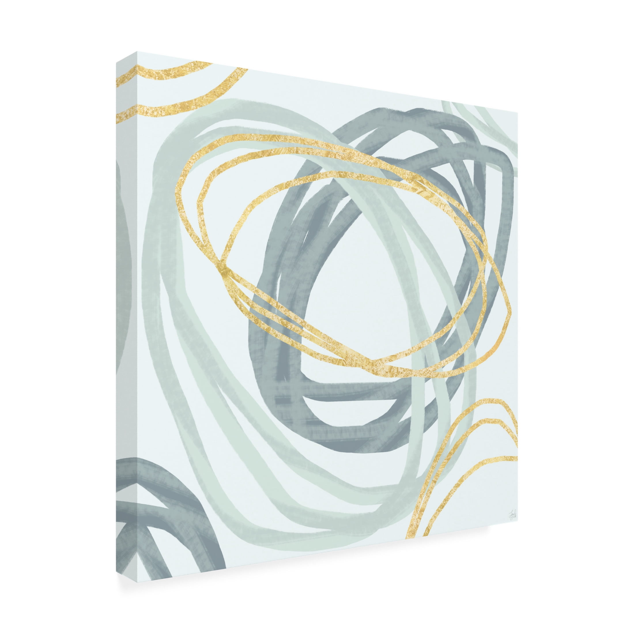 Canvas Wall Art - Line and Brush 'Blues and Gold Rings' Wall Art for Living Room, Bedroom, or Office Décor by Trademark Fine Art - 24 x 24 Inches