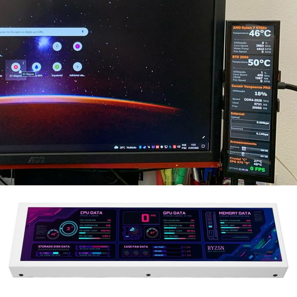 Lcd Screen Inside Pc Case,8.8in Mini Display Computer Temp Monitor Ips 1920x480 60hz For Aida64 Usb C Interface Cpu Gpu Ssd Data Temperature Monitor For