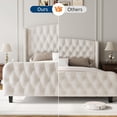 thumbnail image 3 of Eastvita 51" Queen Size Velvet Upholstered Platform Bed Frame - Deep Button Tufted Wingback Headboard & Footboard, Cream, 3 of 7
