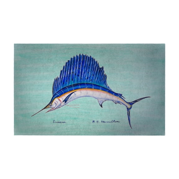 Betsy Drake Interiors Sailfish on Teal Door Mat 30x50