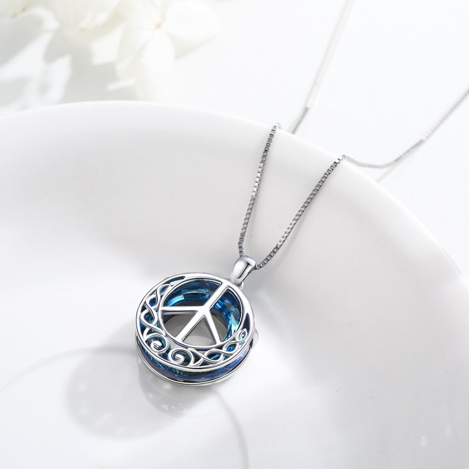 Midir&Etain Peace Sign Necklace 925 Sterling Silver Celtic Celtic Knot Crystal Peace Sign Pendant Jewelry Mothers Day Gifts for Women Men Teens Daughter Mom Wife Girlfriend