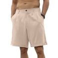 thumbnail image 2 of Dwelliawo Men's Cotton Linen Shorts Pleat-Front 9" Flat Front Cotton Linen Shorts Relaxed Fit Travel Outfits Linen Dress Elastic Waist Vintage Khaki S, 2 of 5
