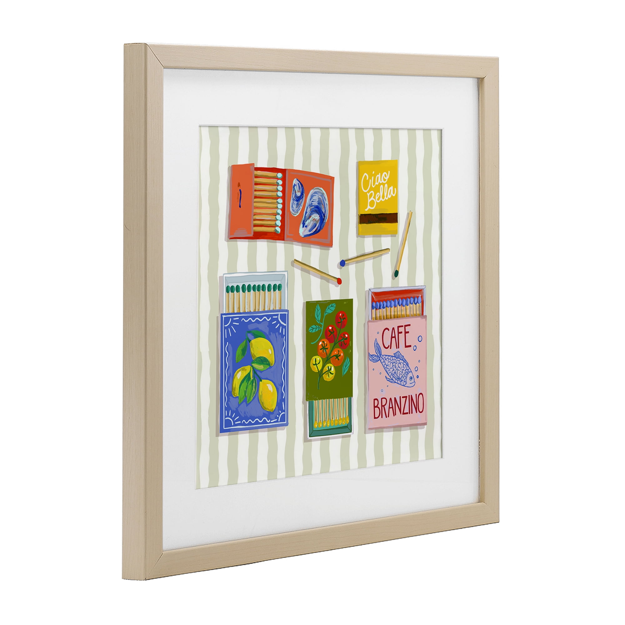 Stupell Industries Ciao Bella Seaside Matchboxes Birch Framed Print Under Glass, design by Rachel Nerney