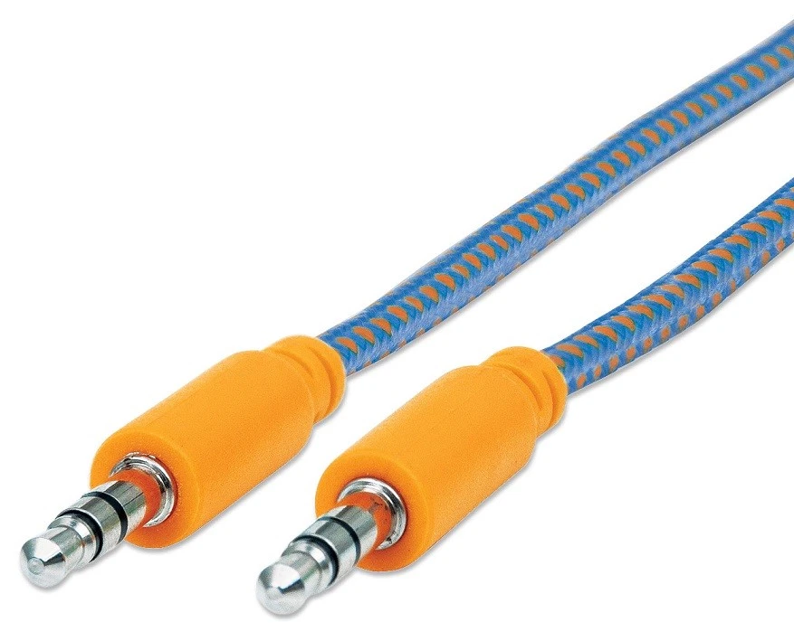 6Ft 3.5Mm Stereo Trs Male To Male Braided Audio Cable, Blue/Orange, 352819