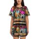 thumbnail image 1 of Fotbe Graffiti Lamp Urban Scene Conjunto de Pijama Estampado para Mujer, 2 Piezas, Ropa de Dormir con Camiseta de Manga Corta y Shorts Suaves-XX-Large, 1 of 6