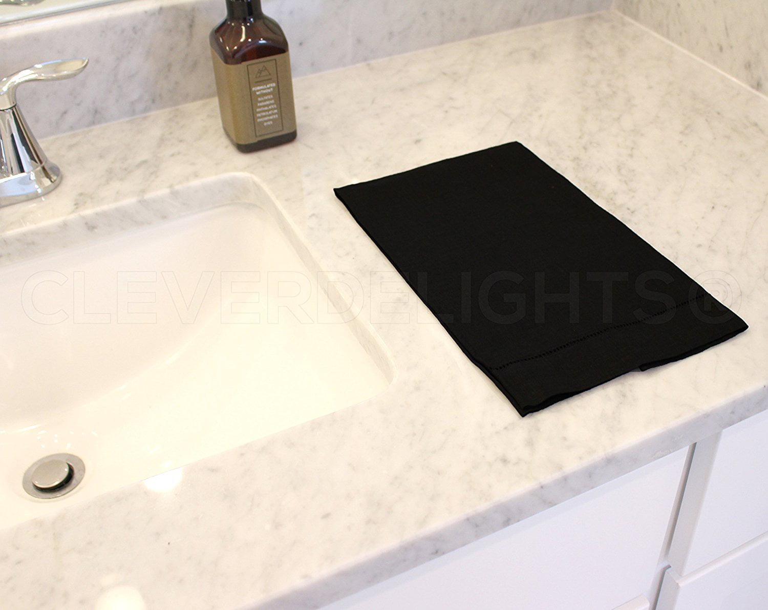 14 x 22-100% Linen CleverDelights 6 Pack Black Linen Hemstitched Hand Towels Black Tea Towels