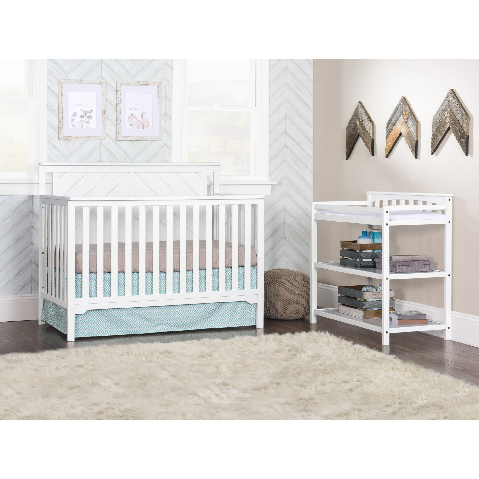 Hampton Flat Top Crib and Changing Table Nursery Set 2 Piece Matte White
