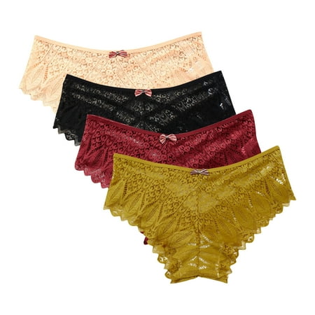 High Waisted Underwear for Women Lace Thongs for Women  Seamless Ladies Thong Briefs Underwear Lace Panties Plus Size Underpant Lace Thongs for Women 4 Pack Silk Panties Yellow L