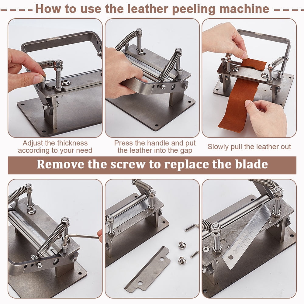 Manual Stainless Steel Leather Peeling Skiving Machine DIY with 10pcs Blades Leather Peel Working Tools Manual Leather Splitter