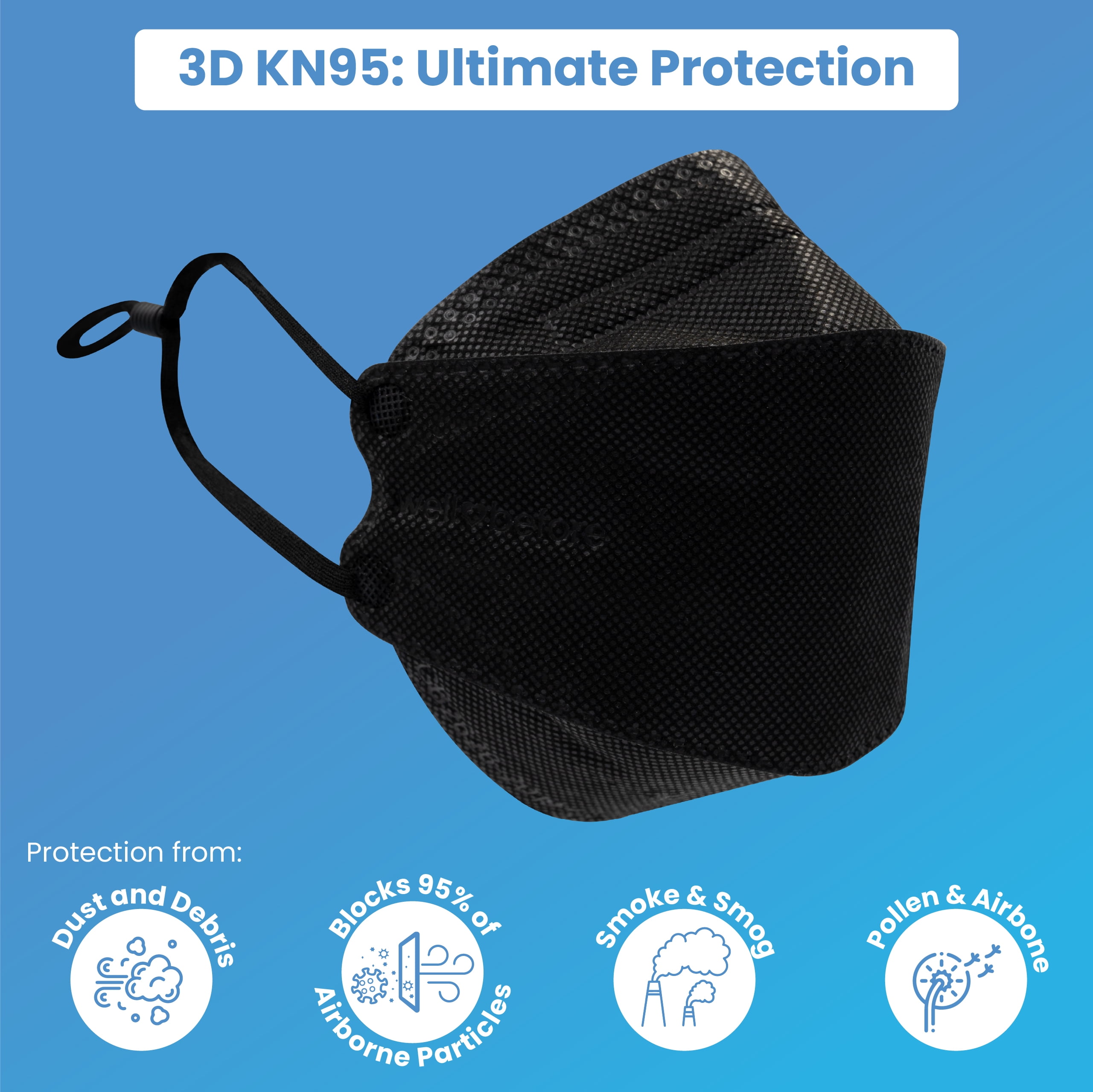 WellBefore KN95 Respirator Masks, Black, Small, 4-Ply, Adjustable, 10-Pack, Individually Wrapped
