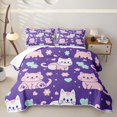 thumbnail image 2 of Manfei Funny Cat Bed Spread Queen, Kawaii Flower Love Heart Queen Coverlet Set, Purple Pink, 3-Piece, 1 Quilt and 2 Pillowcases, 2 of 7