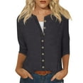 thumbnail image 2 of DENGDENG Ladies Three Quarter Sleeve Tops Casual Summer Button Down Shirt Solid Elbow Cardigan Shirts Three Quarter Length Petite T Shirts Loose Fit Tunic Tops Black XXL, 2 of 5