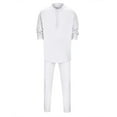 thumbnail image 4 of Fgnfyis Men's Fashion Casual Solid Color V Neck Long Sleeve T Shirt and Loose Tracksuit 2 Piece Set Pants Sets White L, 4 of 8