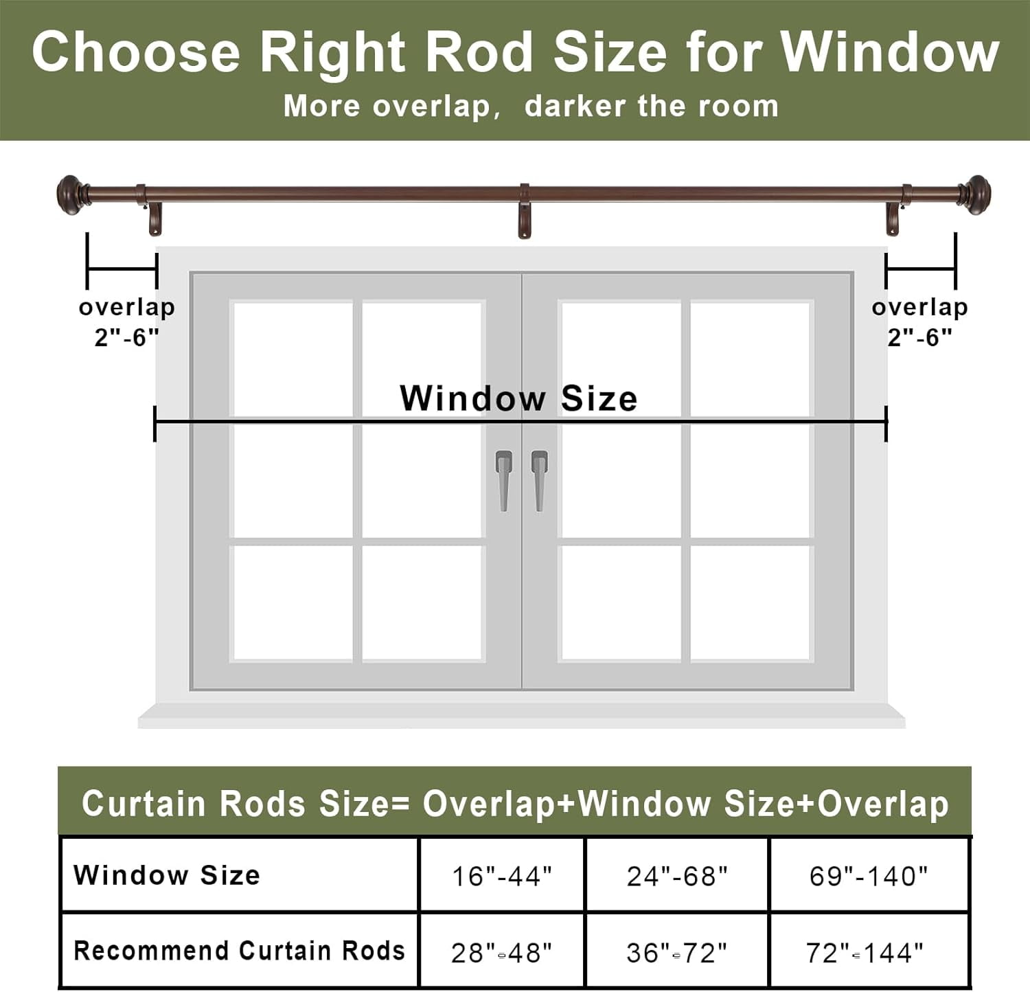 72-144 Inches Curtain Rods for Window, 1 Inch Diameter Drapery Rod with Resin Finials, Ideal Adjustable Heavy Duty Single Curtains Rod for Bedroom, Living Room Decoration, Matte Brown