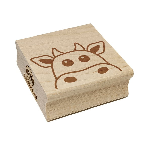 Peeking Cow Square Rubber Stamp Stamping Scrapbooking Crafting - Small 1.25in