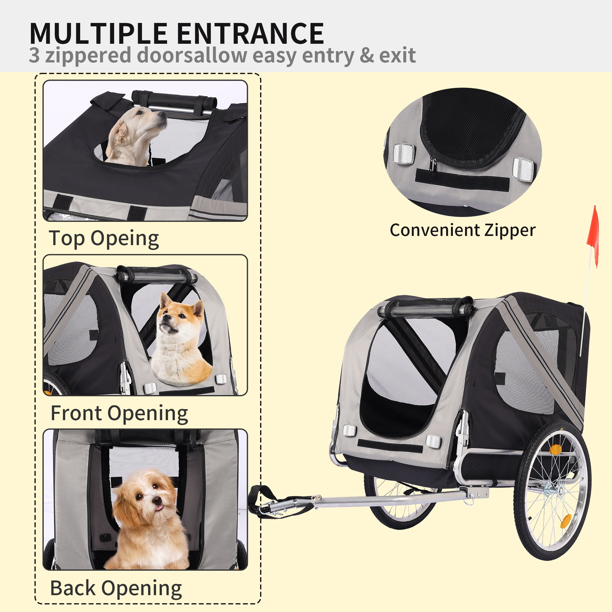 Pefilos 55" Dog Bike Trailer for Small and Medium, Pet Trailer with Suspension, Visibility Flag, Air-Filled Tires, Collapsible, Gray Pefilos 55" Dog Bike Trailer for Small and Medium, Pet Trailer with Suspension, Visibility Flag, Air-Filled Tires, Collapsible, Gray