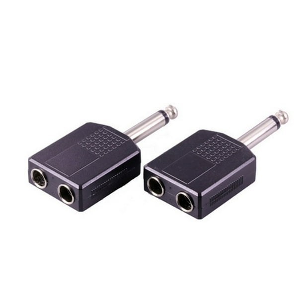 ColoMX 2 unidades macho a hembra de 6,35 mm, doble mono, micrófono para auriculares, convertidor divisor en Y, adaptador de enchufe de audio estéreo de 1/4 pulgadas (como se muestra)
