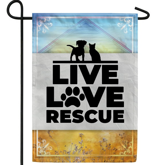 America Forever Live Love Rescue Garden Flag, 12.5 x 18 inch Double Sided, Pet Adoption Support Dog Cat, Animal Rescue Outdoor Yard Decorative Flag