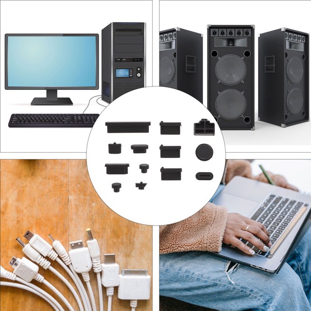 WESIEVYA 13 Pieces Per Set Interface Protective Cover Silicone Black For Computer Users Back to School