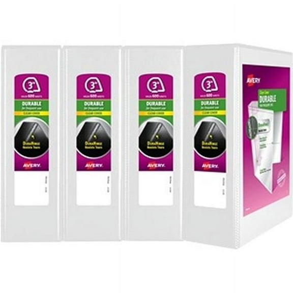 3 in. Durable View 3 Ring Binder, White - Pack of 4