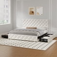 thumbnail image 1 of Upholstered Platform Bed Frame – Adjustable Headboard, 4 Storage Drawers, Diamond Button Tufted, Noise Reducing, Sturdy Linen Fabric – No Box Spring Needed, 1 of 6