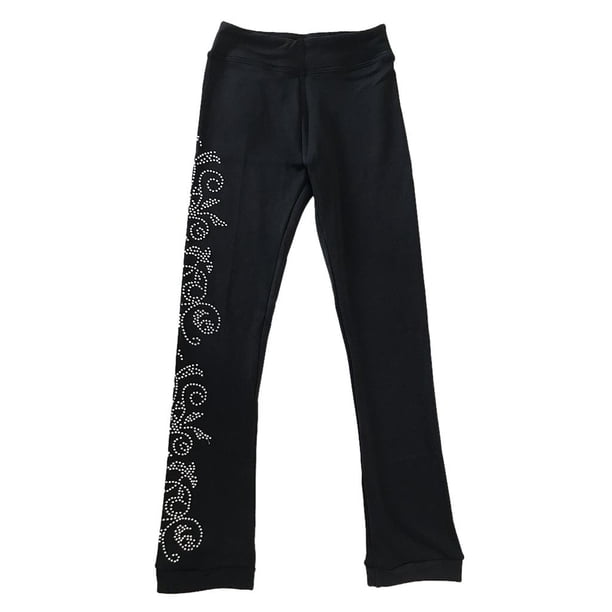 Pantalones de patinaje para niñas con cristales Mallas de patinaje artístico para mujer negras Flor 165