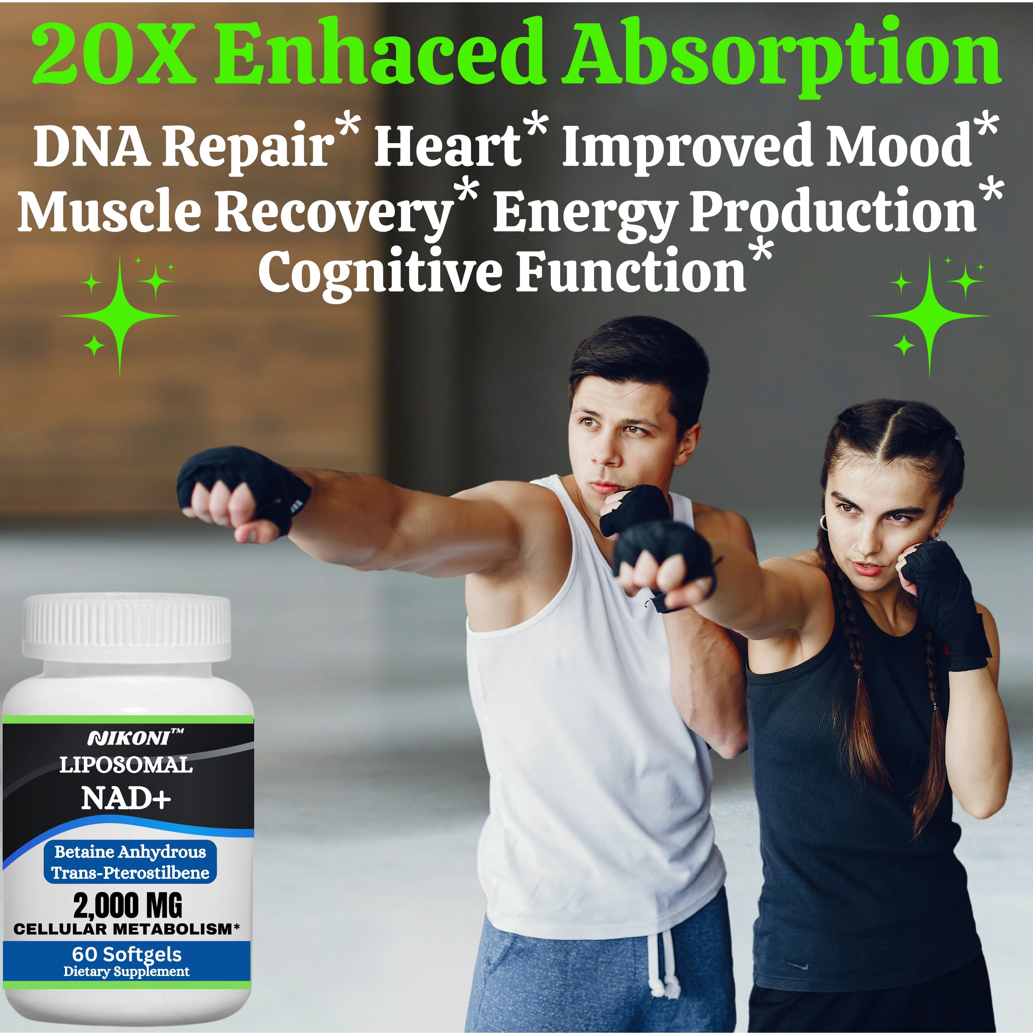Nikoni Liposomal NAD+ 2000 mg Supplement with Betaine, Supports Energy & Healthy Aging, 240 Softgels