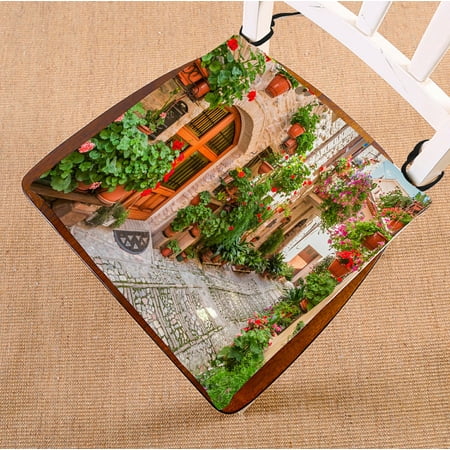 

PHFZK European Cityscape Chair Pad Beautiful Italian Street in Small Provincial Town Seat Cushion Chair Cushion Floor Cushion Two Sides Size 20x20 inches