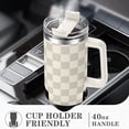 thumbnail image 5 of 40 oz Tumbler with Handle and Straw Lid | Vacuum Insulated Leak Proof Tumbler | Stainless Steel Water Bottle Cup Gifts for Dads Moms Women Men Him Her | Cream Checkered, 5 of 9