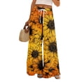 thumbnail image 2 of PEXLYCLU Comfy Pants Women, Womens Comfy Pants, Womens Lounge Pants, Boho Wide Leg Pants for Women Flowy Drawstring Floral Palazzo Pants Baggy Tropical Hawaiian Pull On Beach Pant, Orange S, 2 of 8