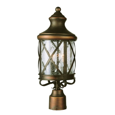 Four Light Rubbed Oil Bronze Clear Seeded Glass Post Light