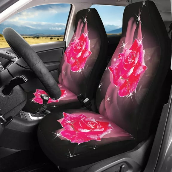 Car Seat Covers Pretty Flower 3D Pattern Auto Accessories Set of 2 Universal Front Seat Protectors Car Decor for Men